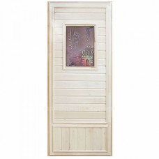 DoorWood Дверь для бани липа со стеклом Эконом "Девушка в баньке"
